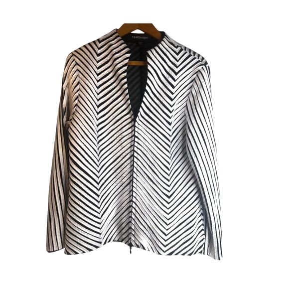 T&W Designs Chevron Mesh Peek-a-boo Striped Edgy Zip Up Jacket Size Large - Picture 1 of 10